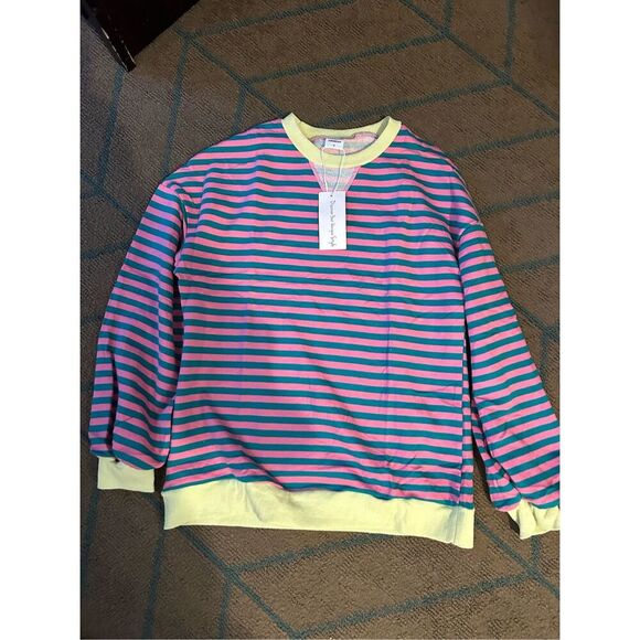 NEW Striped Crewneck Oversized Sweatshirt Pullover Sweater S - Picture 3 of 4